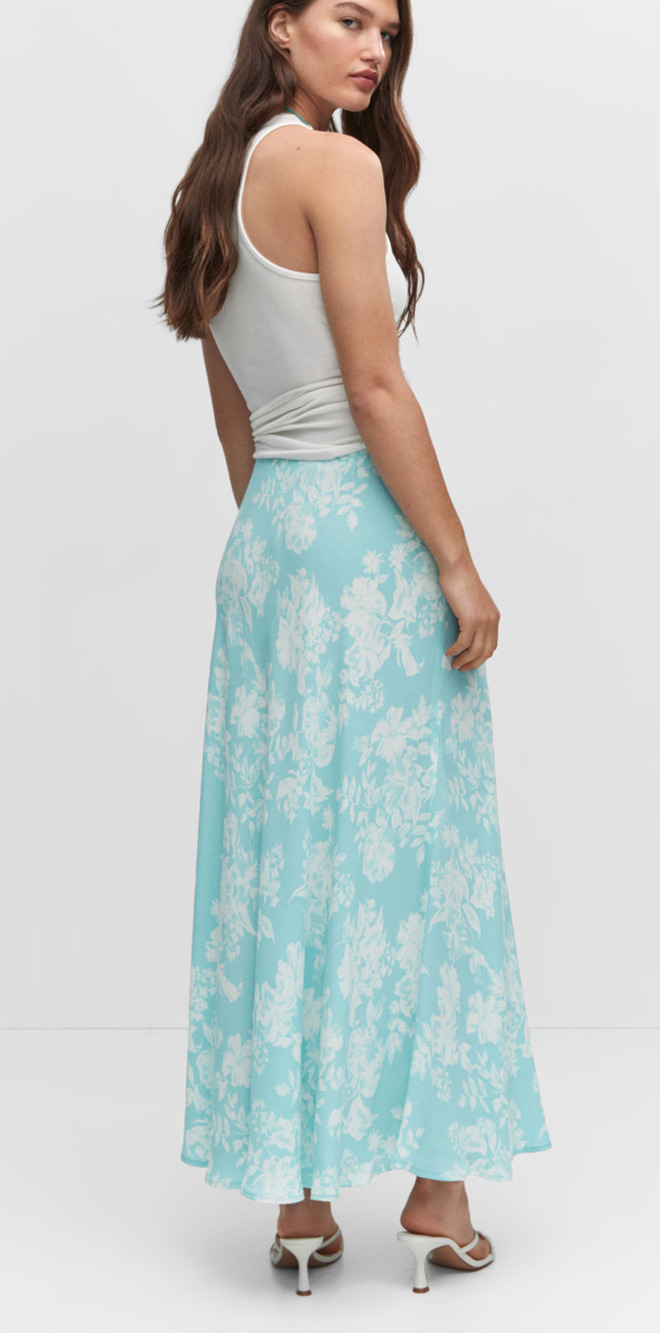 NWT Mango Blue White Floral Maxi Skirt NWT Size Small-Medium